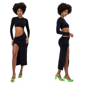 Frankies Bikinis NWT Carolina Terry Black Cutout Midi Dress Women’s Size XL